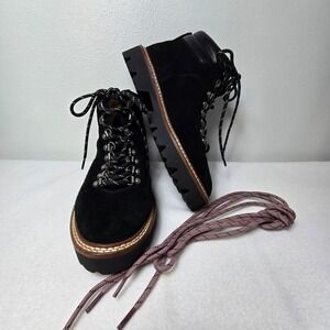 Madewell Womens Leather Hiking Boots 6 Black Suede Lug Sole Combat Lace Up FA21